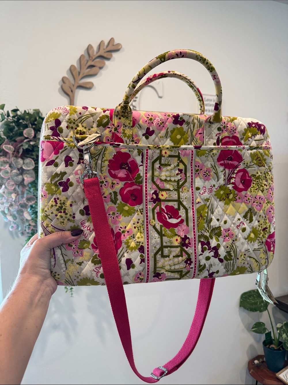 Vera Bradley Quilted Floral Laptop Bag in Pink, Green & Cream